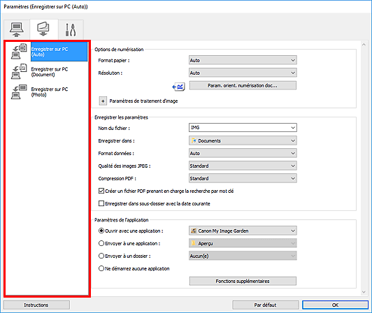 figure : boîte de dialogue Paramètres